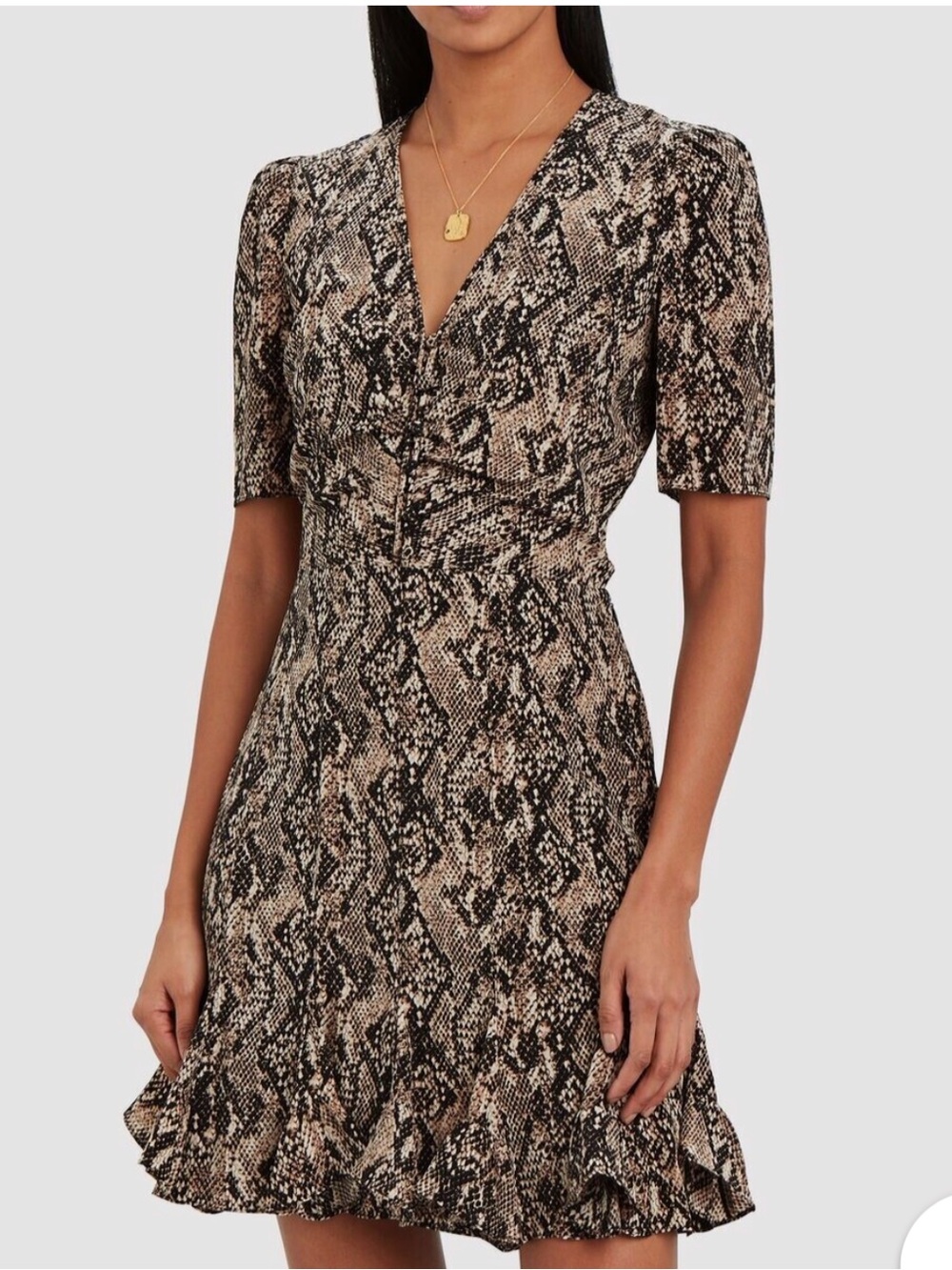 Veronica Beard "Ried" V neck python print silk mini dress